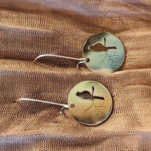 Stainless steel cardinal cut out earring on kidney wire.